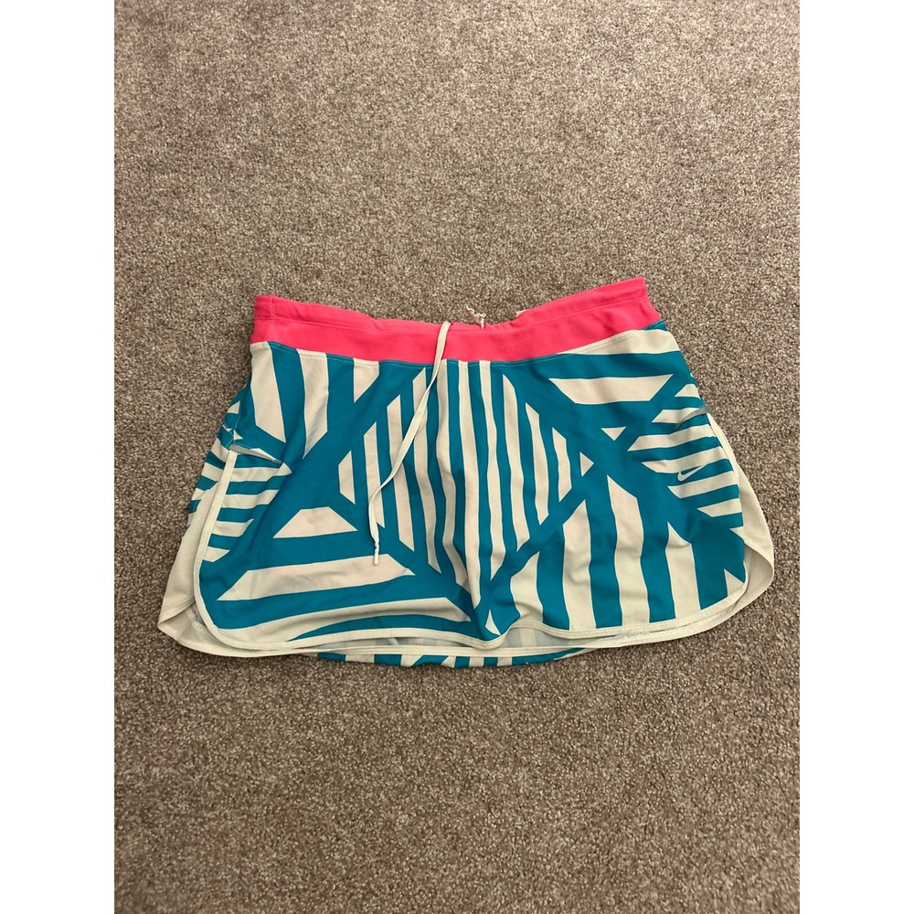 Nike Dri-FIT Running‎ Skort Womens Medium Teal Pink Striped Excellent Geometric